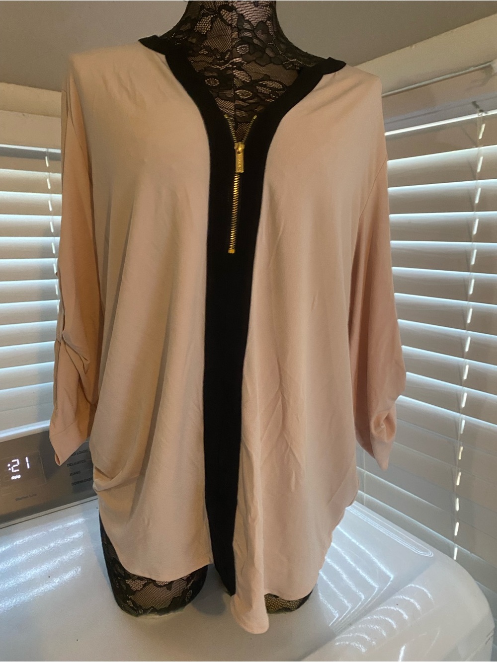 Calvin Klein Blush Pink Tunic with Black Zip Trim